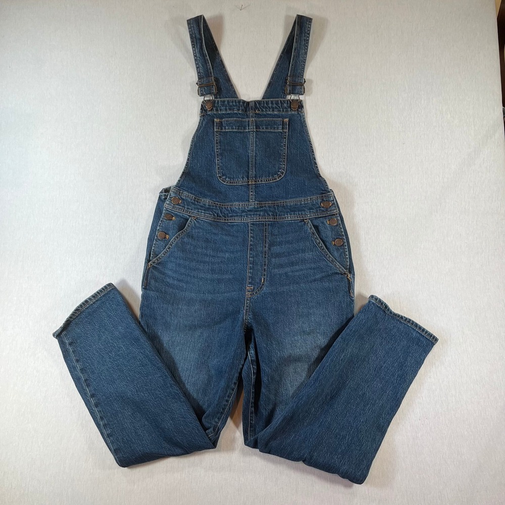 J Crew Denim Overalls Women M Medium Wash Straight Leg Jeans